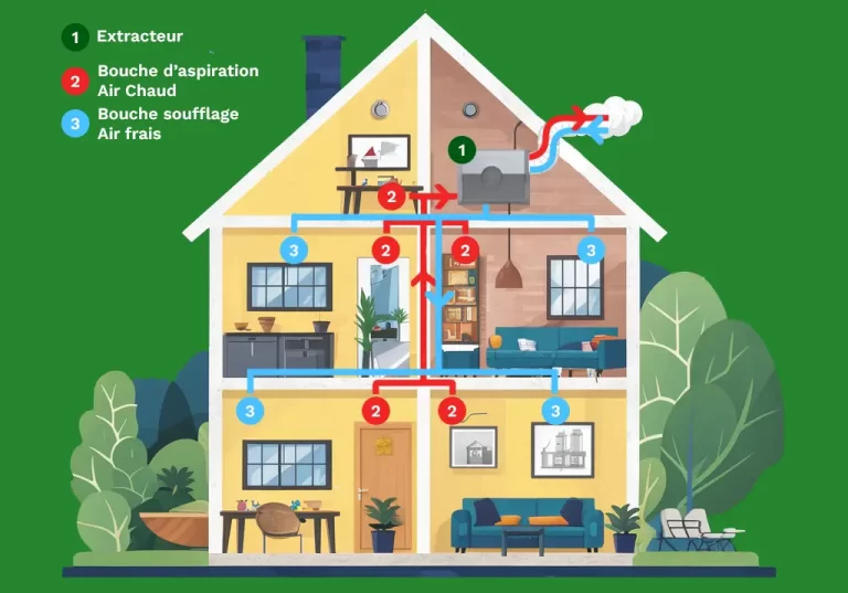 Schéma ventilation VMI, Ventilation Mécanique Double Flux